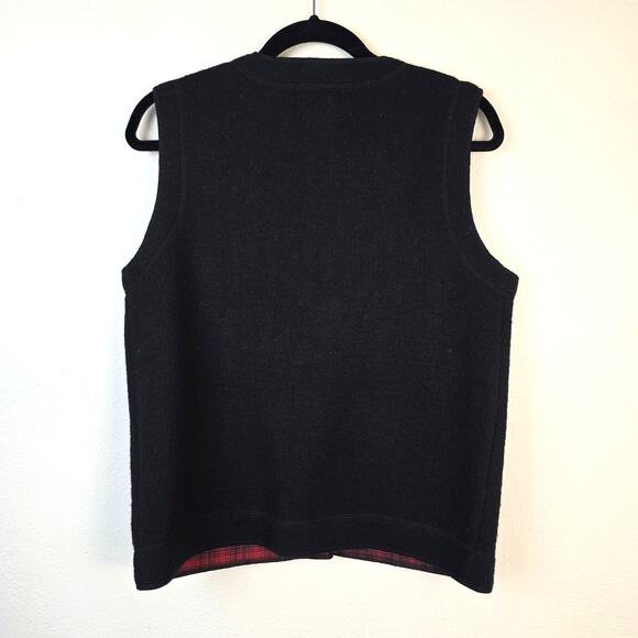 Vintage Woolrich Vest Women's M Black Boiled Wool Applique Moose Cabin Rustic - Picture 2 of 11